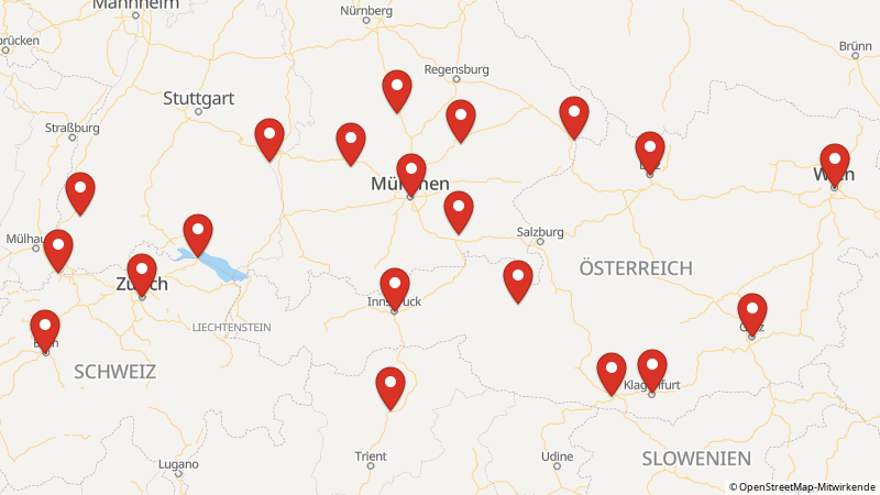 Karte mit den Standorten des Angebots