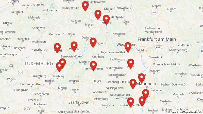 Karte mit den Standorten des Angebots
