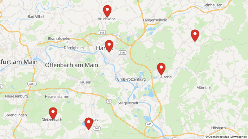 Karte mit den Standorten des Angebots
