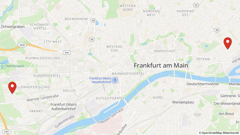 Karte mit den Standorten des Angebots